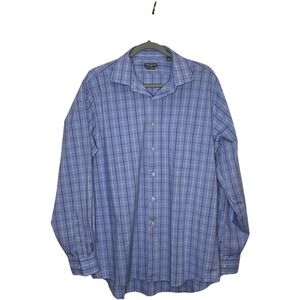 Van Heusen Flex Button Up Shirt Men's 2XL Blue with Purple White Geometric Plaid